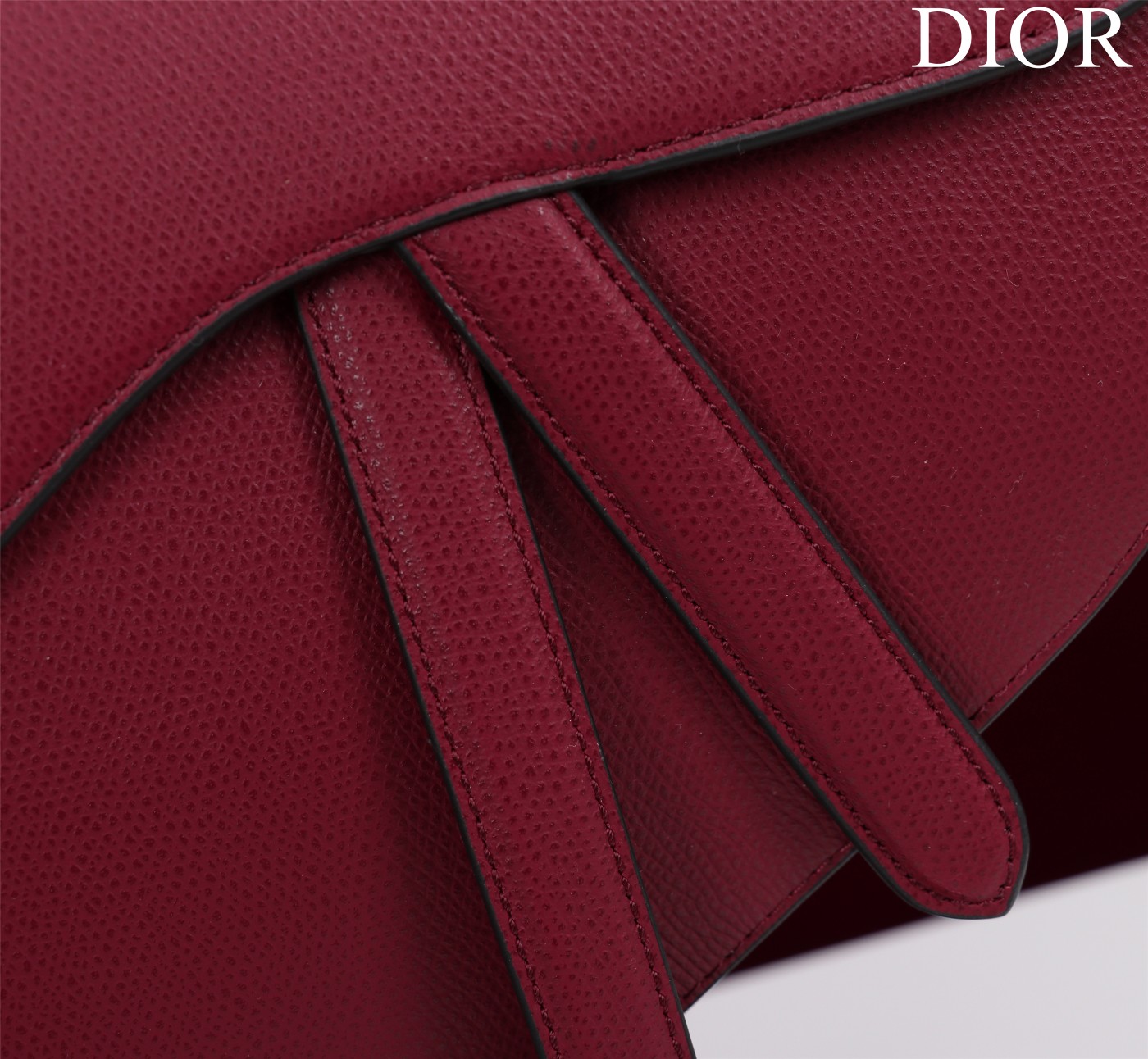 Saddle Bag with Strap Burgundy Grained Calfskin